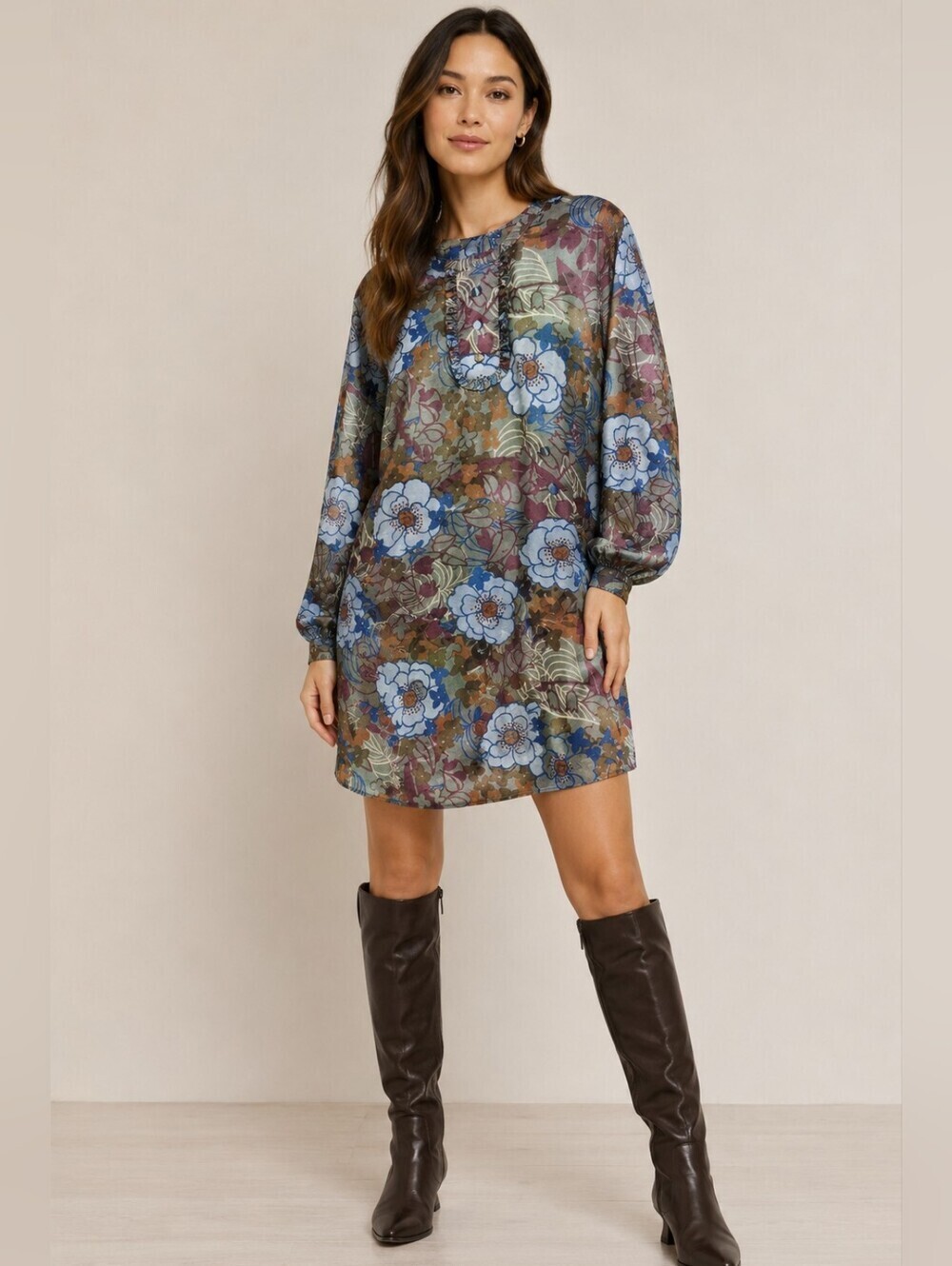 Topshop Floral Long Sleeve Dress Multicolor Size 12